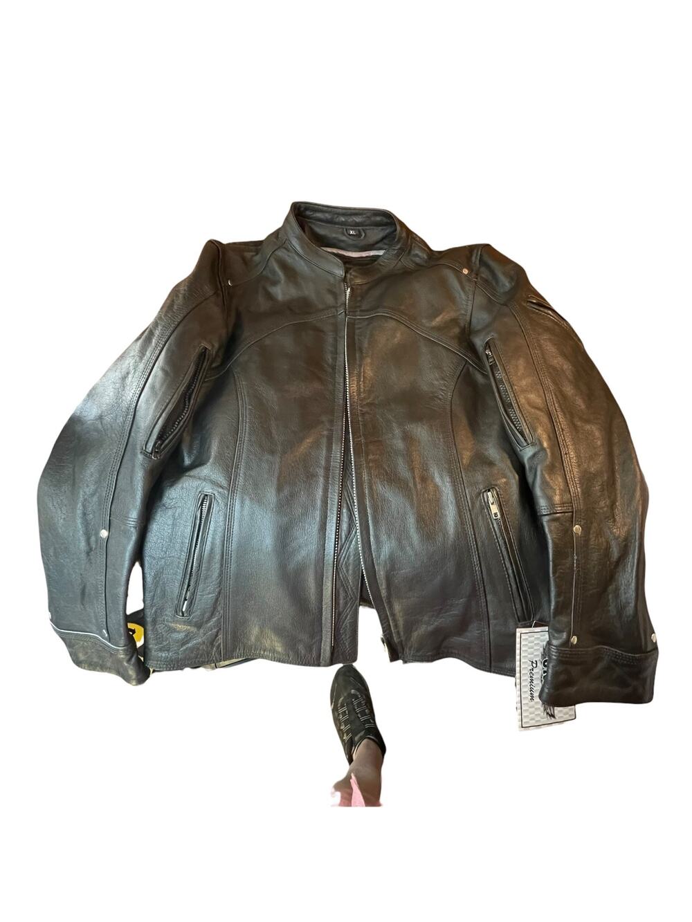 UNIK Women's XL Heavy Leather Motorcycle Jacket NWT Zip Out Liner Premium Coat